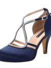 ERIJUNOR Women Comfort Low Heel Closed-Toe Ankle Strap Platform Satin Bridal Wedding Shoes