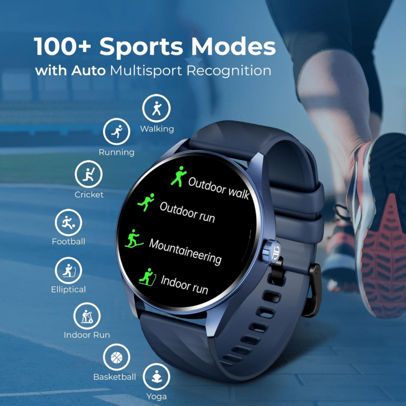 Titan Crest 1.43” AMOLED Smart Watch with BT Calling, AI Morning Briefs, Functional Crown, Health Tracking, Aluminium Body, 100+ Sports Modes, Smartwatch for Men and Women - Black Silicone Strap - Image 3