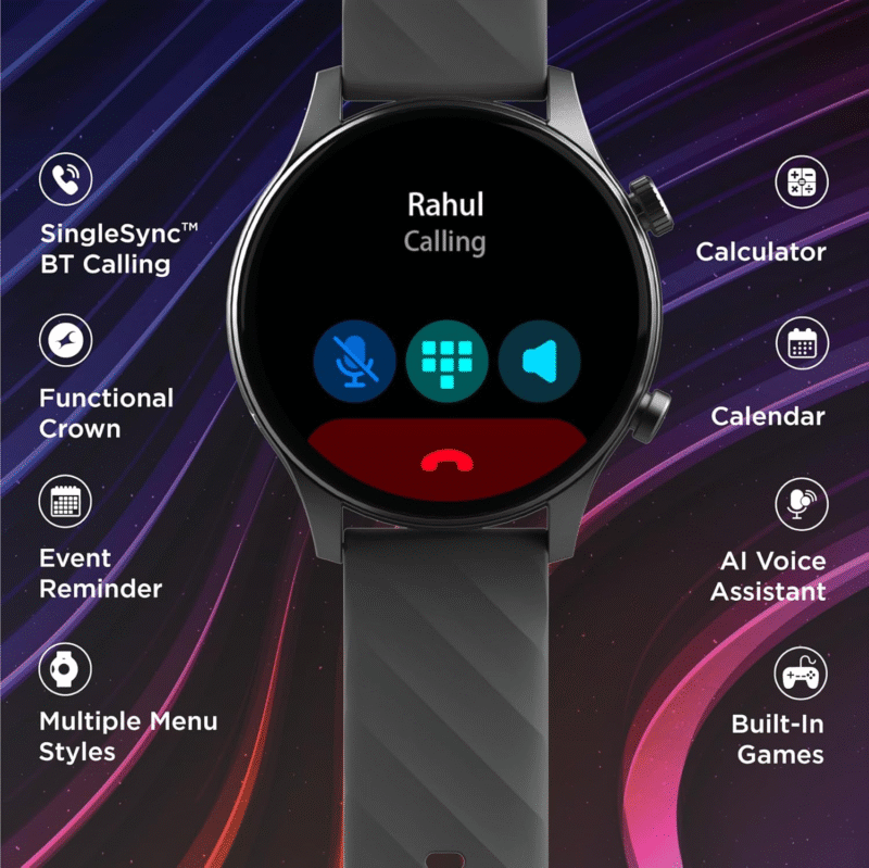 Fastrack Vivid Pro Smart Watch|1.43" AMOLED Display with 466 x 466 Pixel Resolution | Functional Crown| SingleSync BT Calling|100+ Sports Modes & Watchfaces|AI Voice Assistant|in-Built Games - Image 4