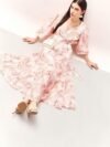 VERO MODA Floral Print Bishop Sleeve Layered Fit & Flare Maxi Dress