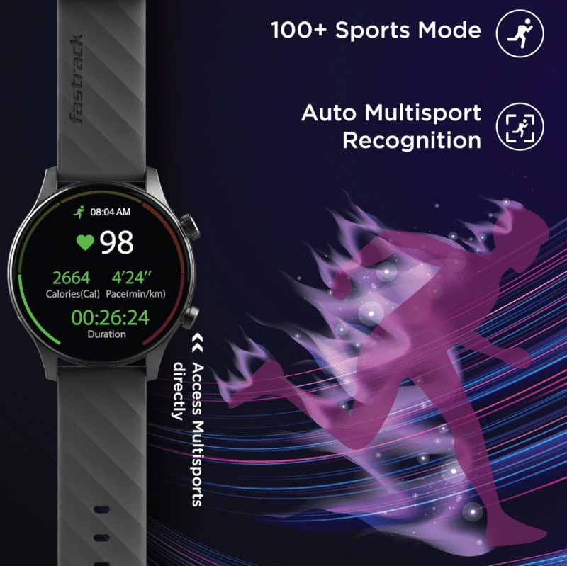 Fastrack Vivid Pro Smart Watch|1.43" AMOLED Display with 466 x 466 Pixel Resolution | Functional Crown| SingleSync BT Calling|100+ Sports Modes & Watchfaces|AI Voice Assistant|in-Built Games - Image 3