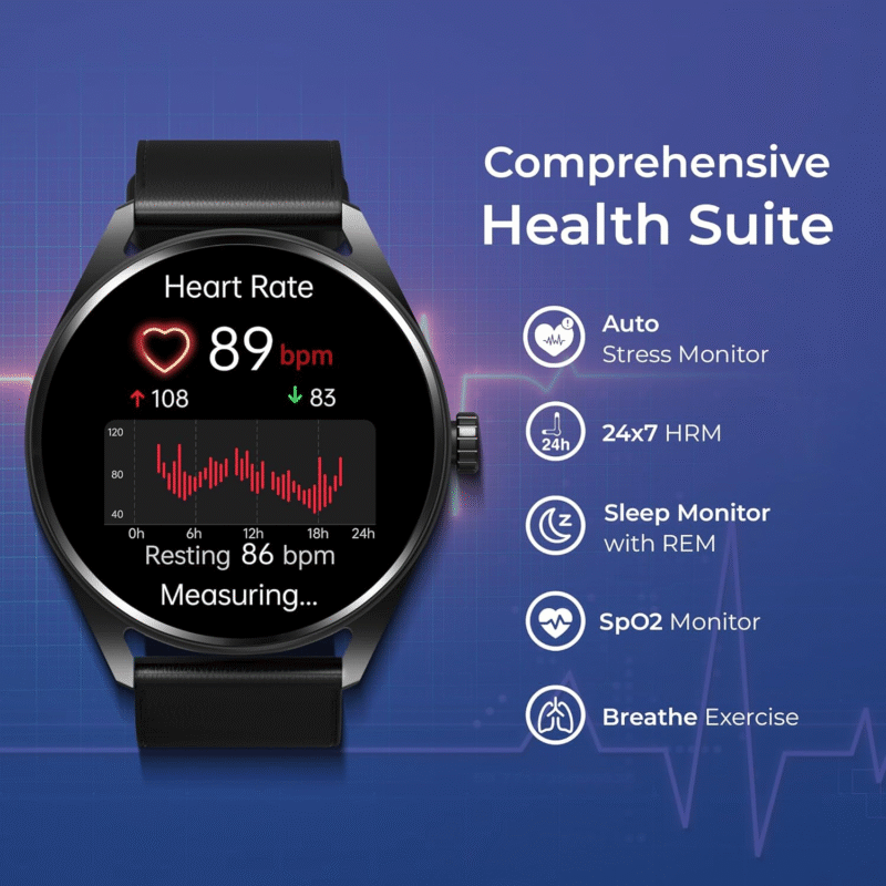Titan Crest 1.43” AMOLED Smart Watch with BT Calling, AI Morning Briefs, Functional Crown, Health Tracking, Aluminium Body, 100+ Sports Modes, Smartwatch for Men and Women - Black Silicone Strap - Image 4