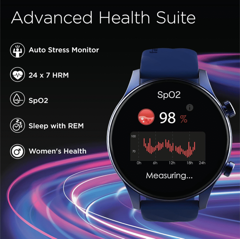 Fastrack Vivid Pro Smart Watch|1.43" AMOLED Display with 466 x 466 Pixel Resolution | Functional Crown| SingleSync BT Calling|100+ Sports Modes & Watchfaces|AI Voice Assistant|in-Built Games - Image 2