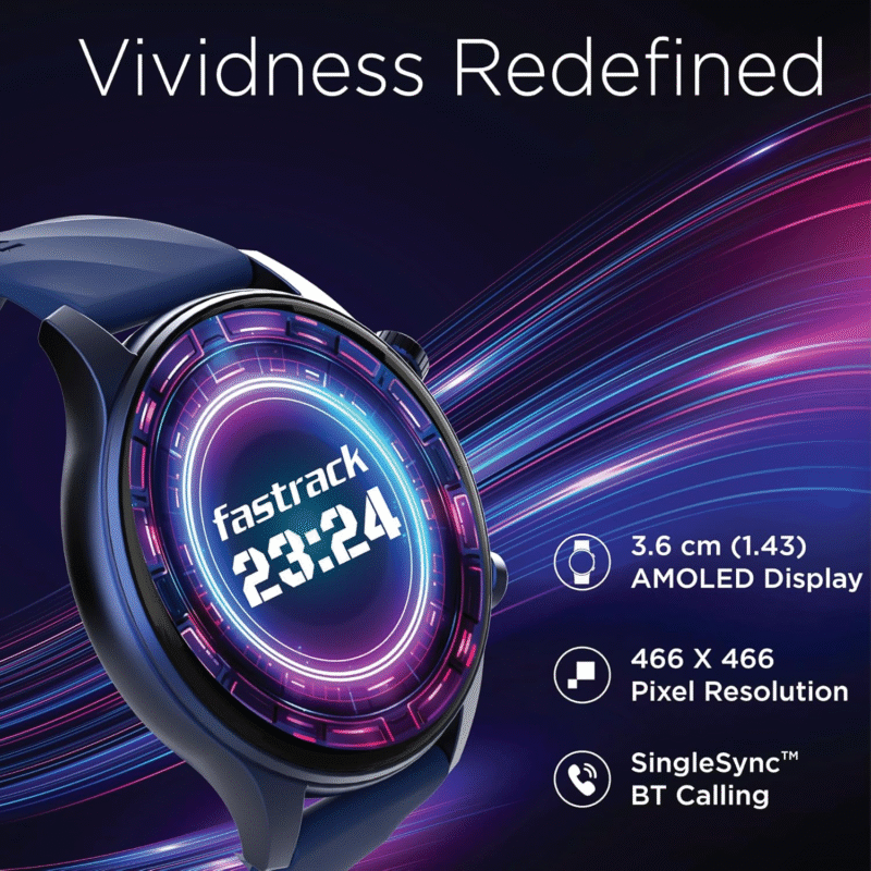 Fastrack Vivid Pro Smart Watch|1.43" AMOLED Display with 466 x 466 Pixel Resolution | Functional Crown| SingleSync BT Calling|100+ Sports Modes & Watchfaces|AI Voice Assistant|in-Built Games - Image 5
